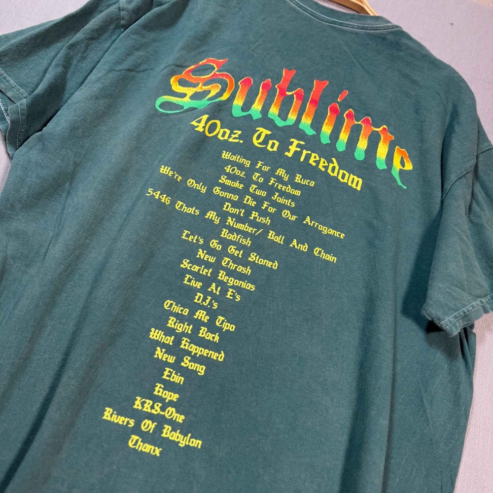 Sublime 40oz To Freedom Album Sun Graphic Band Tee XL Faded Green Tracklist